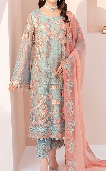 Ramsha Sky Blue Chiffon Suit | Pakistani Embroidered Chiffon Dresses- Image 1
