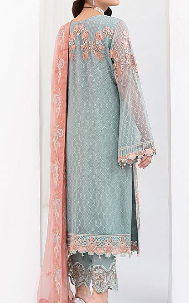 Ramsha Sky Blue Chiffon Suit | Pakistani Embroidered Chiffon Dresses- Image 2