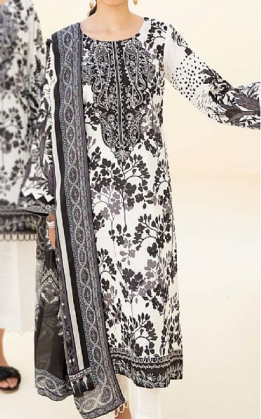 Ramsha Off-white/Black Khaddar Suit | Pakistani Winter Dresses- Image 1
