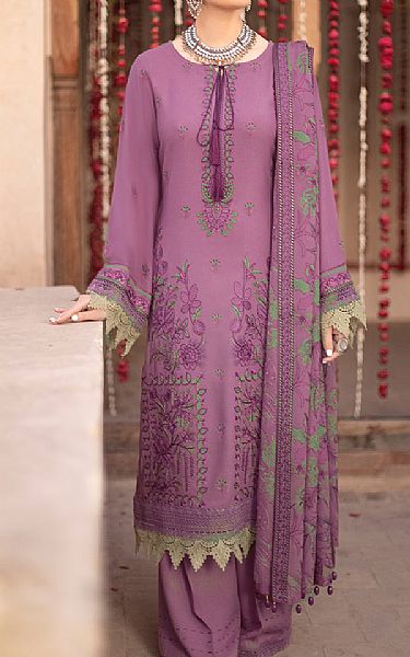 Ramsha Mauve Karandi Suit | Pakistani Winter Dresses- Image 1