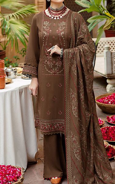 Ramsha Coffee Brown Karandi Suit | Pakistani Winter Dresses- Image 1