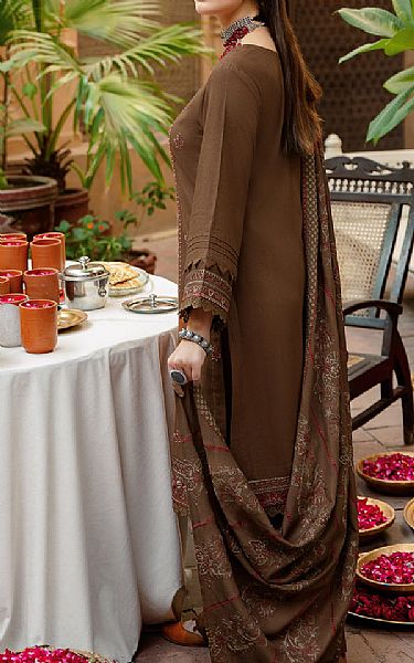 Ramsha Coffee Brown Karandi Suit | Pakistani Winter Dresses- Image 2