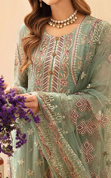 Ramsha Greenish Grey Chiffon Suit | Pakistani Embroidered Chiffon Dresses USA- Image 3