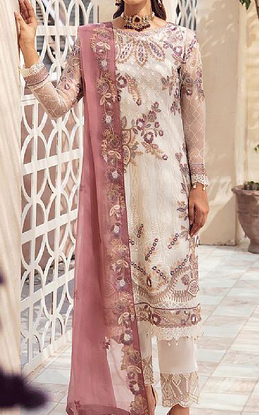 Ramsha Off White Chiffon Suit | Pakistani Embroidered Chiffon Dresses USA- Image 1
