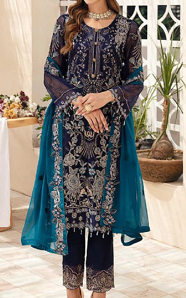 Ramsha Navy Blue Chiffon Suit | Pakistani Embroidered Chiffon Dresses USA- Image 1