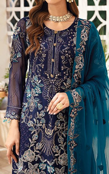 Ramsha Navy Blue Chiffon Suit | Pakistani Embroidered Chiffon Dresses USA- Image 3