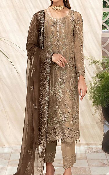 Ramsha Pale Taupe Chiffon Suit | Pakistani Embroidered Chiffon Dresses USA- Image 1