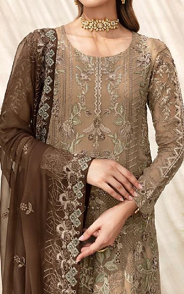Ramsha Pale Taupe Chiffon Suit | Pakistani Embroidered Chiffon Dresses USA- Image 3