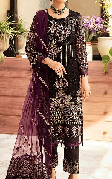 Ramsha Black Chiffon Suit | Pakistani Embroidered Chiffon Dresses USA- Image 1