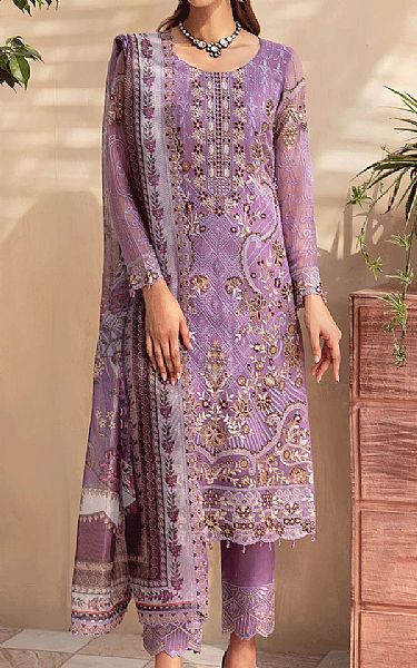 Ramsha Dark Lilac Chiffon Suit | Pakistani Embroidered Chiffon Dresses USA- Image 1