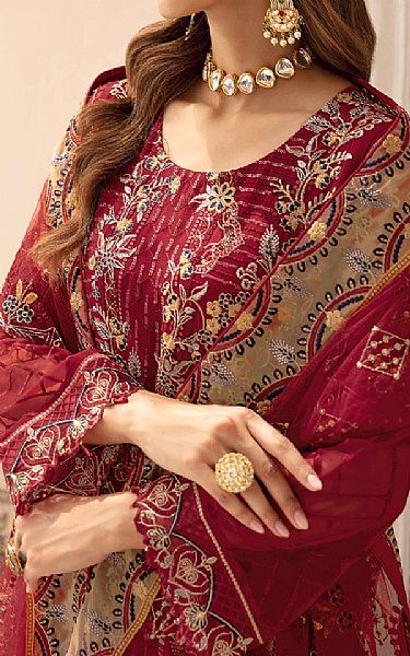 Ramsha Wine Red Chiffon Suit | Pakistani Embroidered Chiffon Dresses USA- Image 3