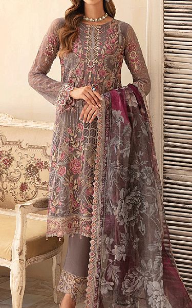 Ramsha Dark Grey Chiffon Suit | Pakistani Embroidered Chiffon Dresses USA- Image 1