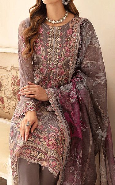 Ramsha Dark Grey Chiffon Suit | Pakistani Embroidered Chiffon Dresses USA- Image 3