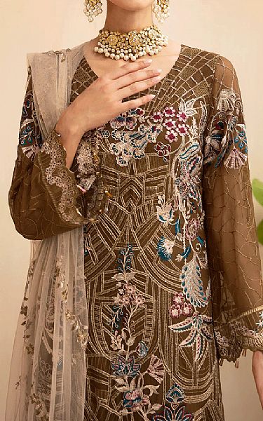 Ramsha Otter Brown Chiffon Suit | Pakistani Embroidered Chiffon Dresses USA- Image 3