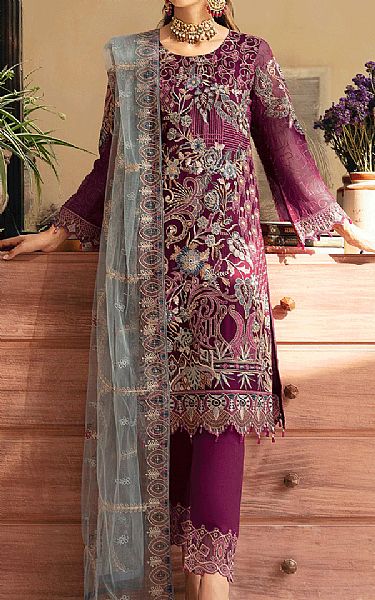 Ramsha Plum Chiffon Suit | Pakistani Embroidered Chiffon Dresses USA- Image 1