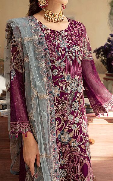 Ramsha Plum Chiffon Suit | Pakistani Embroidered Chiffon Dresses USA- Image 3