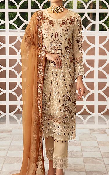 Ramsha Fawn Chiffon Suit | Pakistani Embroidered Chiffon Dresses USA- Image 1