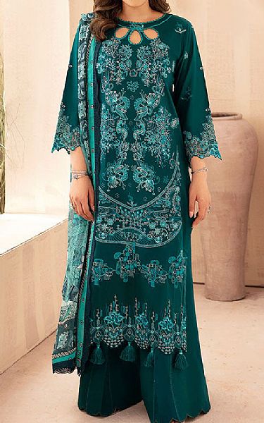 Ramsha Dark Teal Lawn Suit | Pakistani Lawn Dress in USA- Image 1