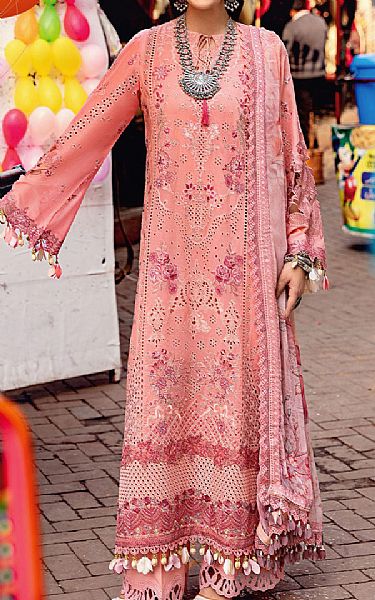 Ramsha Peachy Pink Lawn Suit | Pakistani Lawn Dress in USA- Image 1