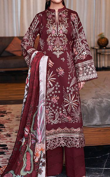 Ramsha Wine Lawn Suit | Pakistani Lawn Dress in USA- Image 1