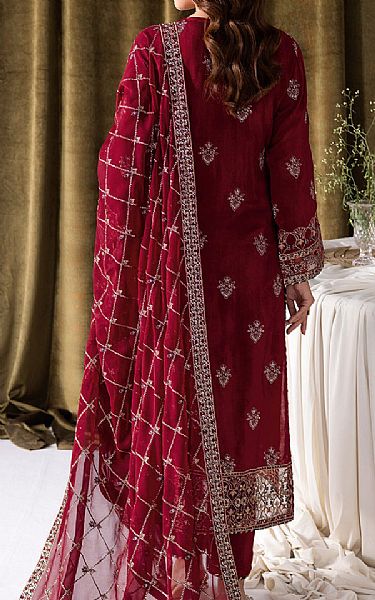 Ramsha Wine Red Raw Silk Suit | Pakistani Embroidered Chiffon Dresses USA- Image 2