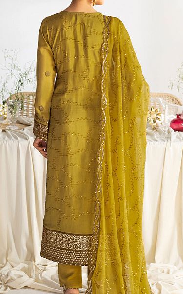 Ramsha Satin Sheen Gold Raw Silk Suit | Pakistani Embroidered Chiffon Dresses USA- Image 2