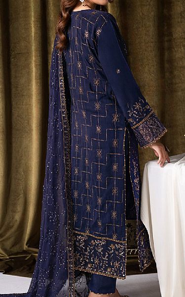 Ramsha Navy Blue Raw Silk Suit | Pakistani Embroidered Chiffon Dresses USA- Image 2