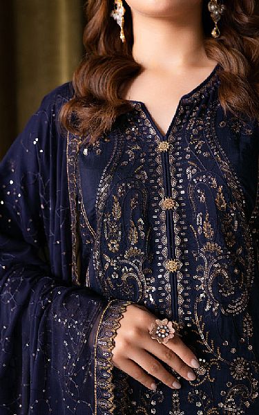 Ramsha Navy Blue Raw Silk Suit | Pakistani Embroidered Chiffon Dresses USA- Image 3