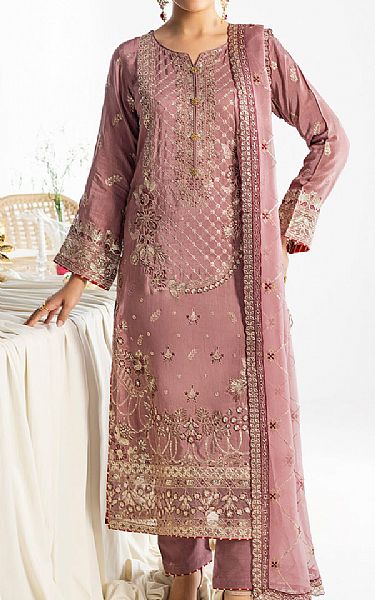 Ramsha Faded Pink Raw Silk Suit | Pakistani Embroidered Chiffon Dresses USA- Image 1