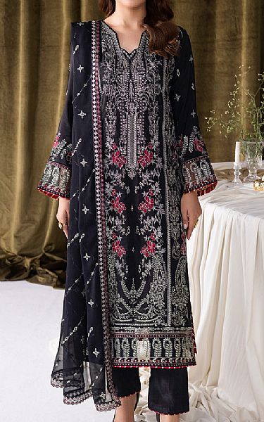 Ramsha Black Raw Silk Suit | Pakistani Embroidered Chiffon Dresses USA- Image 1