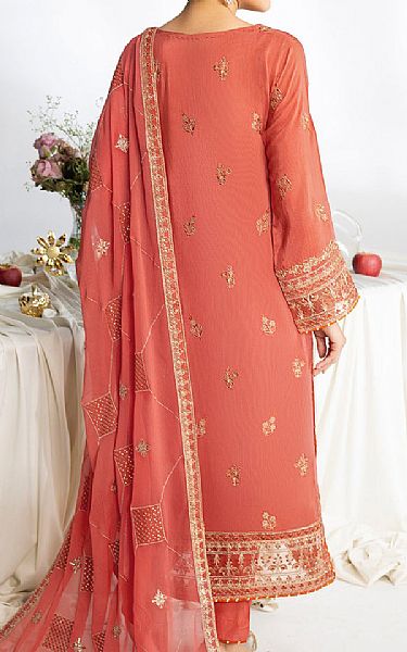 Ramsha Coral Raw Silk Suit | Pakistani Embroidered Chiffon Dresses USA- Image 2