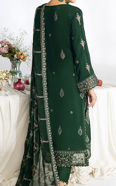 Ramsha Bottle Green Raw Silk Suit | Pakistani Embroidered Chiffon Dresses USA- Image 2