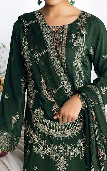 Ramsha Bottle Green Raw Silk Suit | Pakistani Embroidered Chiffon Dresses USA- Image 3