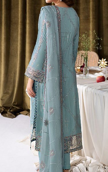 Ramsha Sky Blue Raw Silk Suit | Pakistani Embroidered Chiffon Dresses USA- Image 2