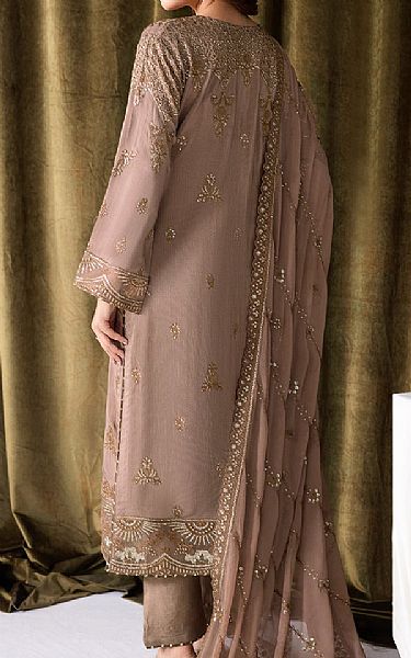 Ramsha Pale Taupe Raw Silk Suit | Pakistani Embroidered Chiffon Dresses USA- Image 2