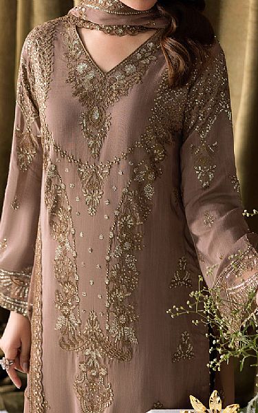 Ramsha Pale Taupe Raw Silk Suit | Pakistani Embroidered Chiffon Dresses USA- Image 3