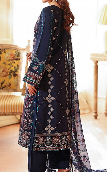 Ramsha Navy Raw Silk Suit | Pakistani Embroidered Chiffon Dresses USA- Image 2