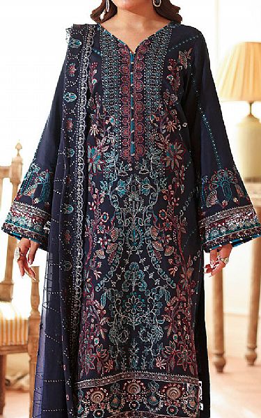 Ramsha Navy Raw Silk Suit | Pakistani Embroidered Chiffon Dresses USA- Image 3