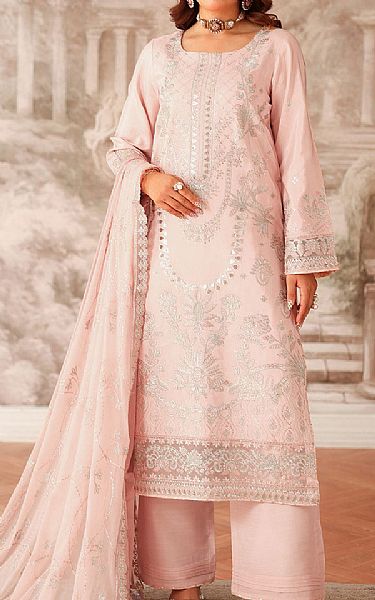 Ramsha Oyster Pink Raw Silk Suit | Pakistani Embroidered Chiffon Dresses USA- Image 1