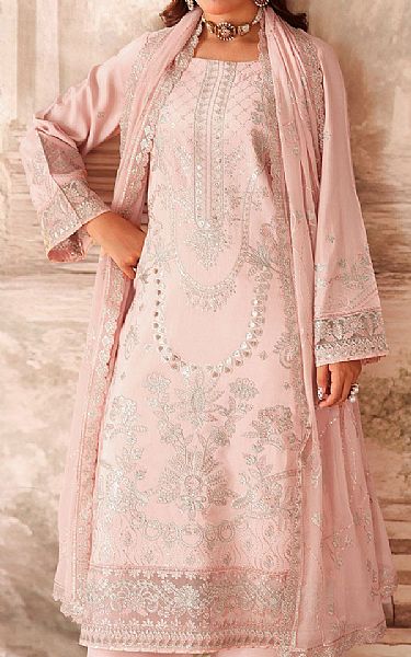 Ramsha Oyster Pink Raw Silk Suit | Pakistani Embroidered Chiffon Dresses USA- Image 3