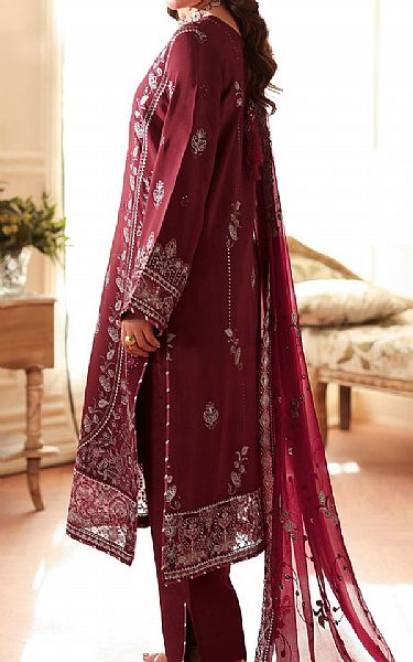 Ramsha Vivid Burgundy Raw Silk Suit | Pakistani Embroidered Chiffon Dresses USA- Image 2
