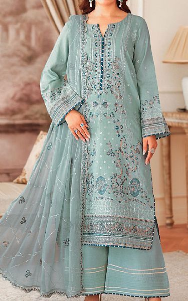 Ramsha Summer Green Raw Silk Suit | Pakistani Embroidered Chiffon Dresses USA- Image 1