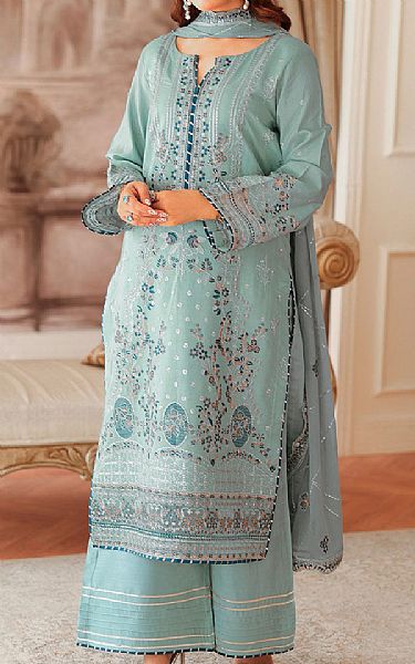 Ramsha Summer Green Raw Silk Suit | Pakistani Embroidered Chiffon Dresses USA- Image 3