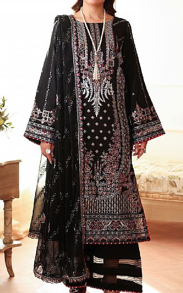 Ramsha Black Raw Silk Suit | Pakistani Embroidered Chiffon Dresses USA- Image 1