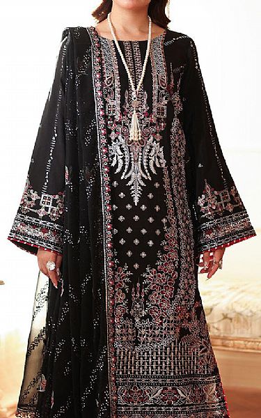 Ramsha Black Raw Silk Suit | Pakistani Embroidered Chiffon Dresses USA- Image 3