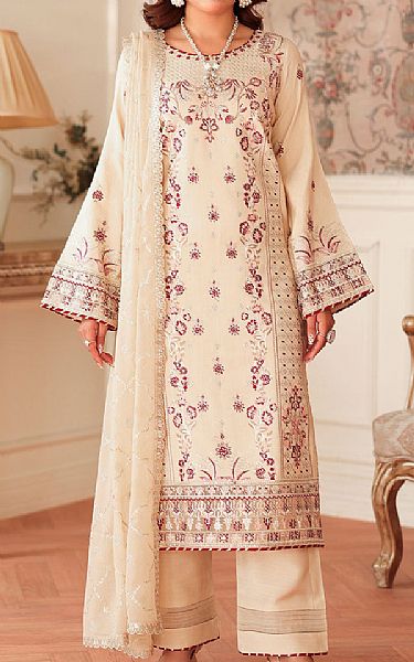 Ramsha Off White Raw Silk Suit | Pakistani Embroidered Chiffon Dresses USA- Image 1