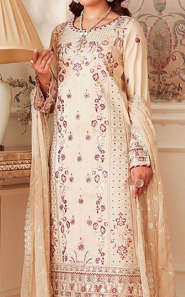 Ramsha Off White Raw Silk Suit | Pakistani Embroidered Chiffon Dresses USA- Image 3
