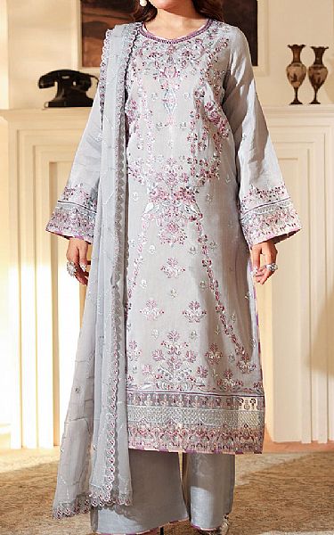 Ramsha Grey Raw Silk Suit | Pakistani Embroidered Chiffon Dresses USA- Image 1