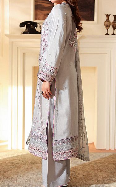 Ramsha Grey Raw Silk Suit | Pakistani Embroidered Chiffon Dresses USA- Image 2