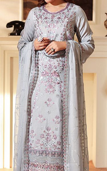 Ramsha Grey Raw Silk Suit | Pakistani Embroidered Chiffon Dresses USA- Image 3